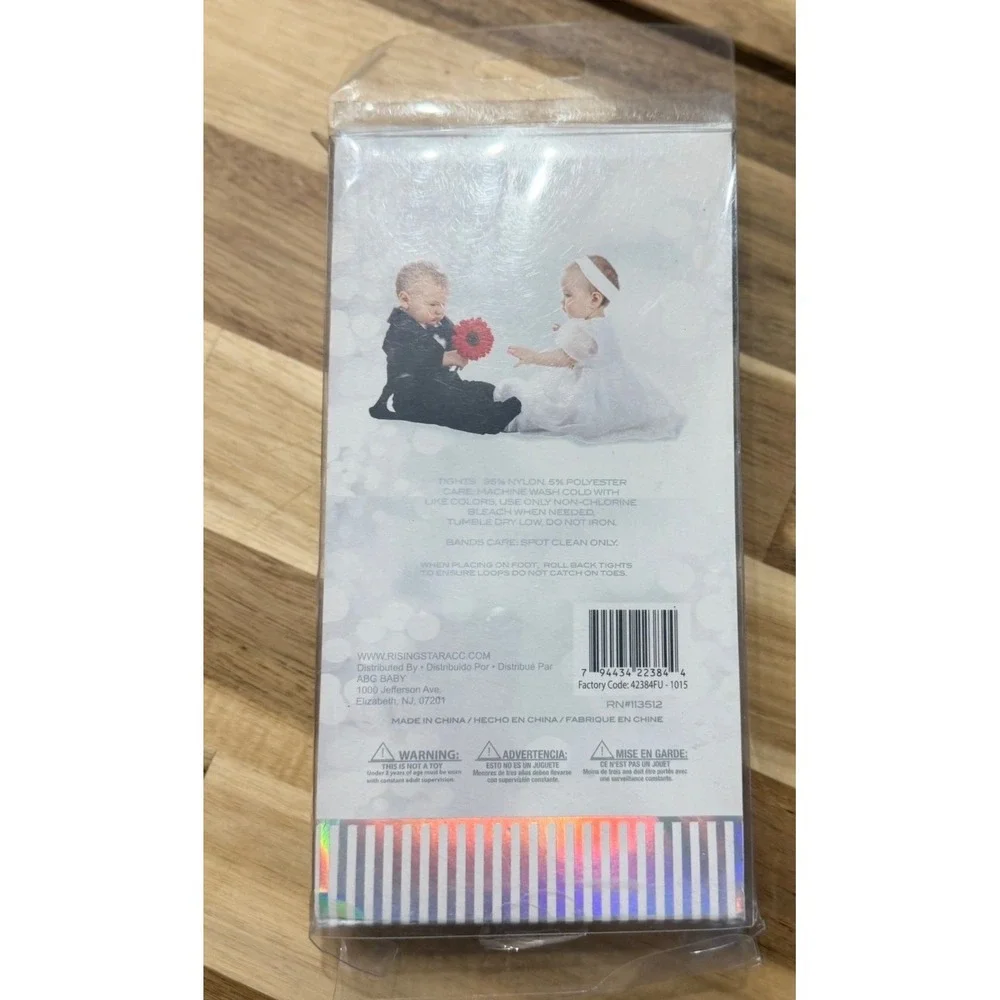 Rising Star Baby Girls White Pink Heart Tights and Headwrap Set 9-18 Months NEW